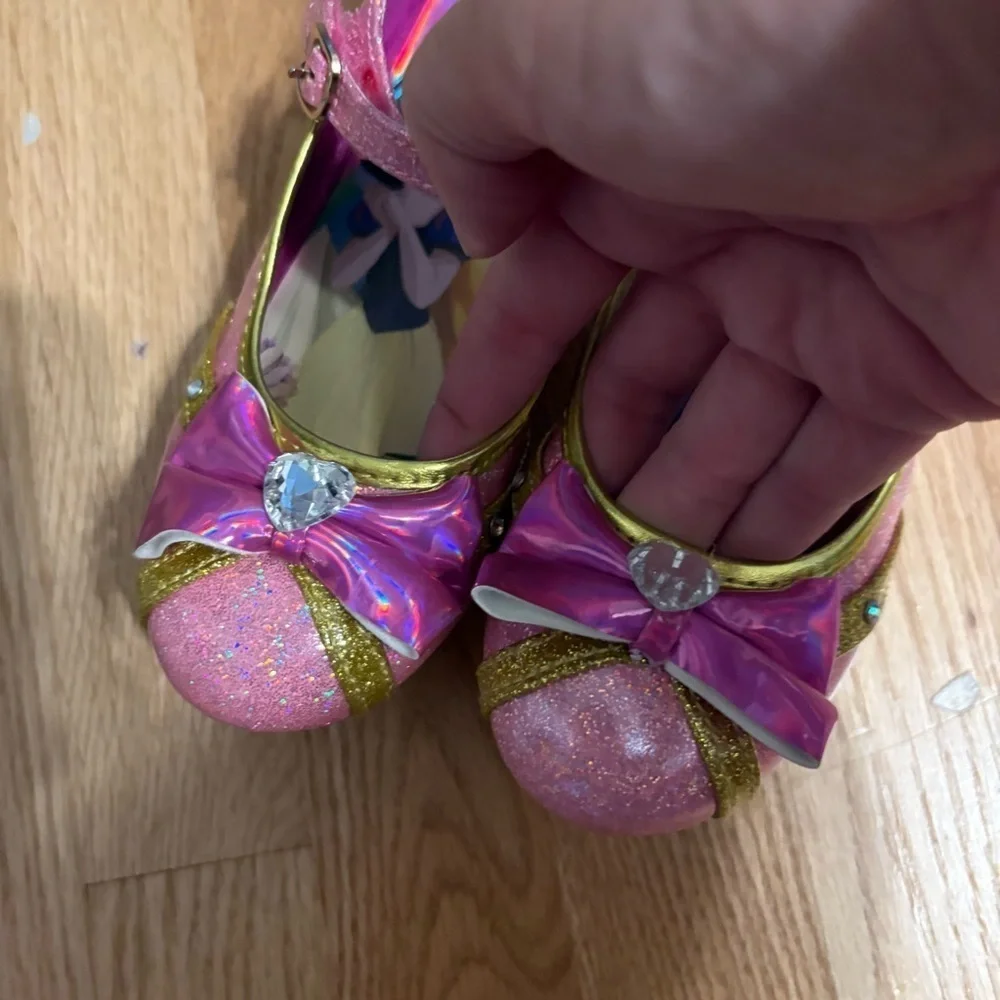 Disney Little Girls Princess Pink Glitter Shoes SZ 12 Disney Buckle Style